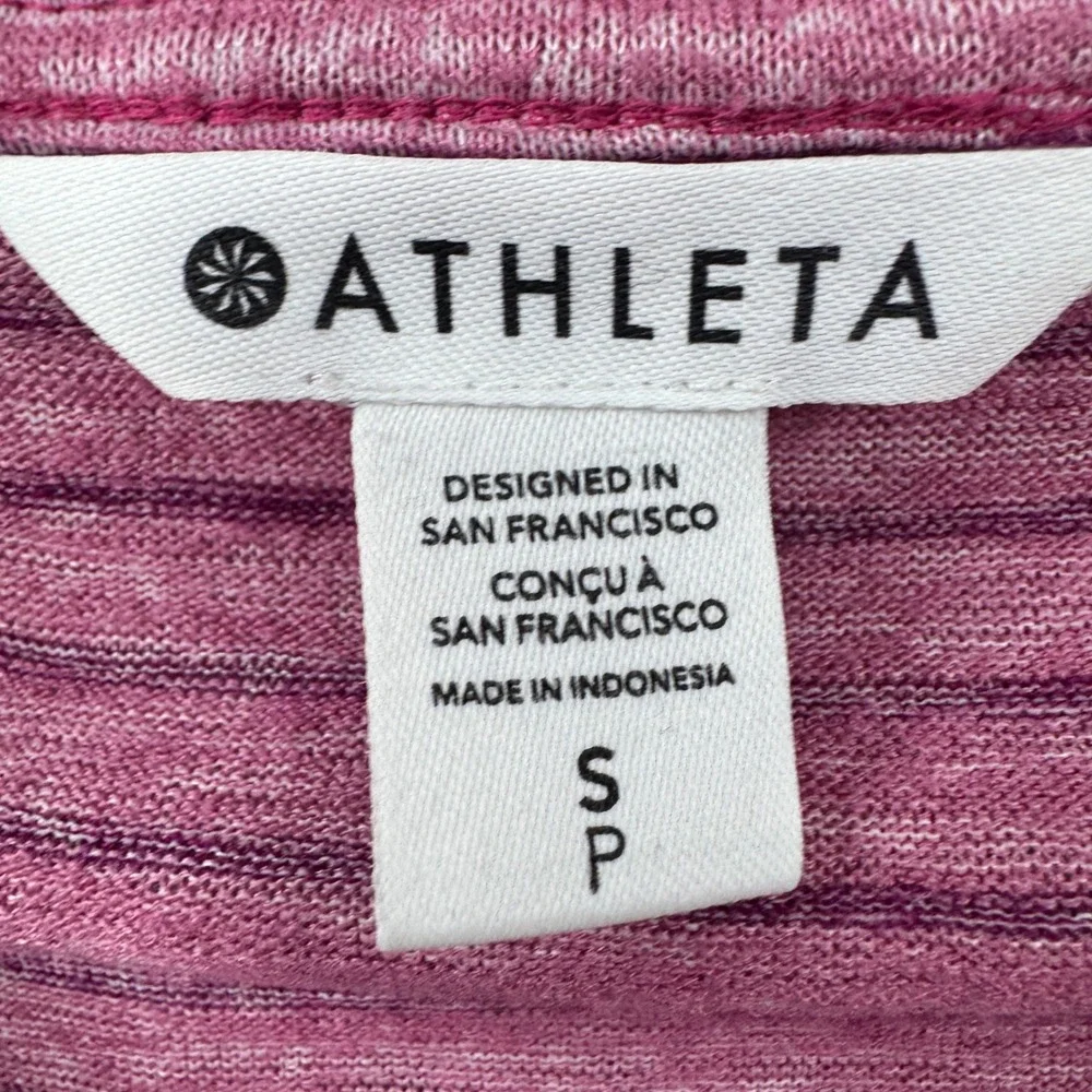 Athleta Shirt Size‎ Small Breezy Scoop V Neck Tee Heathered Pink Striped Casual